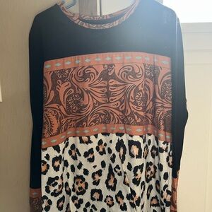 Black and Brown Patterned Long Sleeve Top